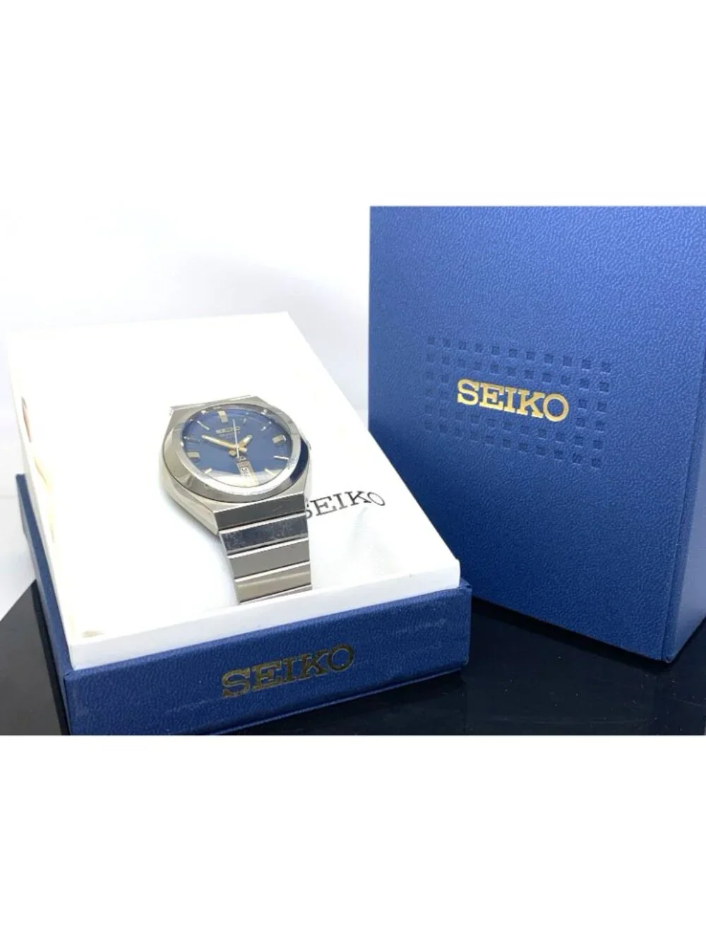 Seiko SQ Men's Watch 0903-8029 Vintage Quartz Blue Dial Day Date Steel 36mm